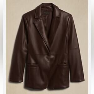 Banana Republic Brown Vegan Faux Leather Blazer Jacket size 16 Roasted Cocao